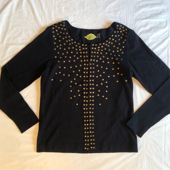 Prima Bella Elegant Black and Gold Studded Women's Fine Gage Sweater Size M - Picture 3 of 8